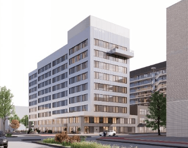 Mercure Hotel Amsterdam Noord, render van de gevel aan de Klaprozenweg